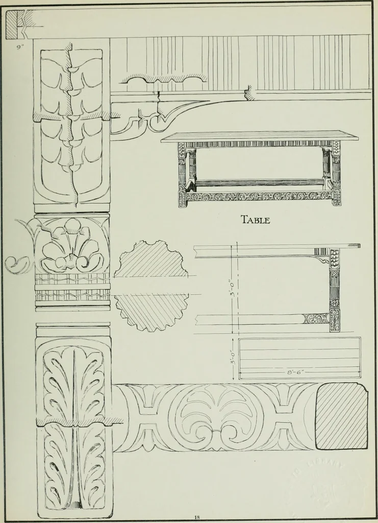 An illustration from Furniture for to-day and to-morrow, with details, scale drawings, and pen and ink sketches, 1900, leaf 39