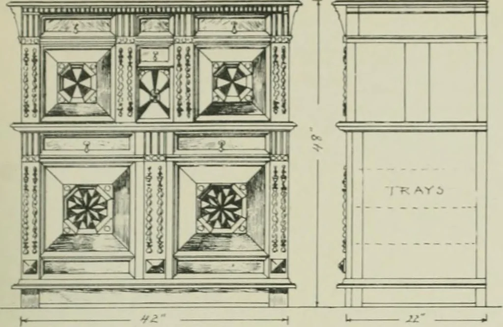 An illustration from Furniture for to-day and to-morrow, with details, scale drawings, and pen and ink sketches, 1900, leaf 5
