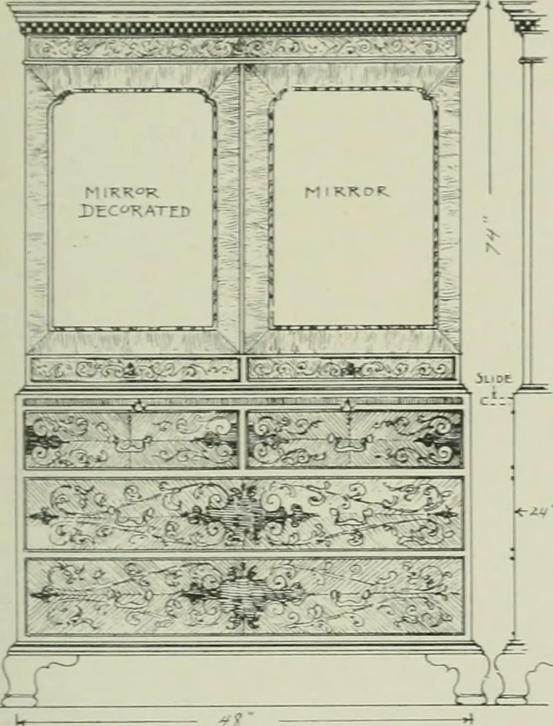 An illustration from Furniture for to-day and to-morrow, with details, scale drawings, and pen and ink sketches, 1900, leaf 5