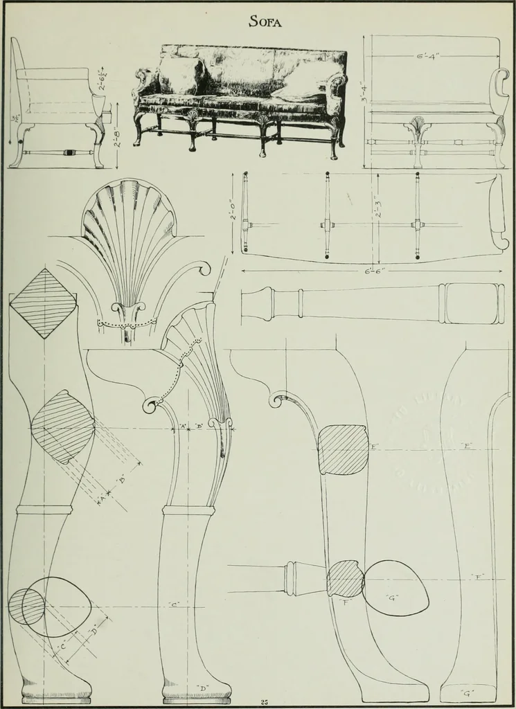 An illustration from Furniture for to-day and to-morrow, with details, scale drawings, and pen and ink sketches, 1900, leaf 53
