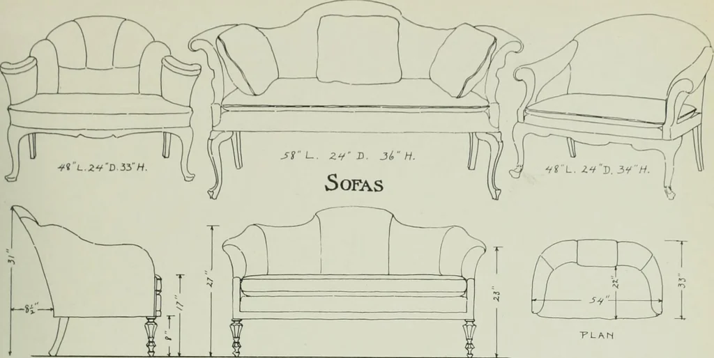 An illustration from Furniture for to-day and to-morrow, with details, scale drawings, and pen and ink sketches, 1900, leaf 55