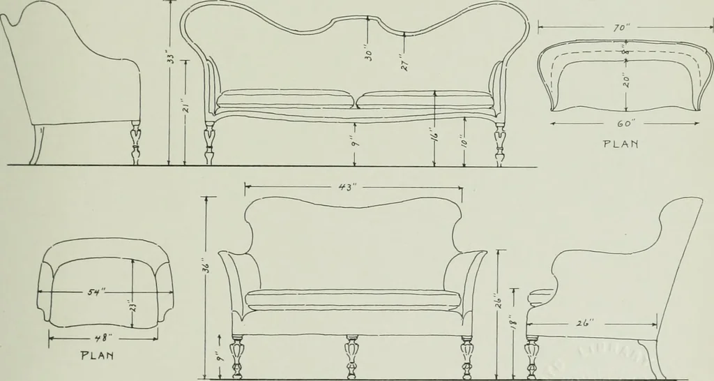 An illustration from Furniture for to-day and to-morrow, with details, scale drawings, and pen and ink sketches, 1900, leaf 55