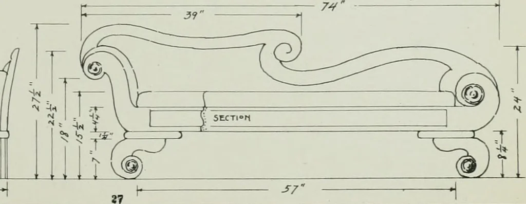 An illustration from Furniture for to-day and to-morrow, with details, scale drawings, and pen and ink sketches, 1900, leaf 57
