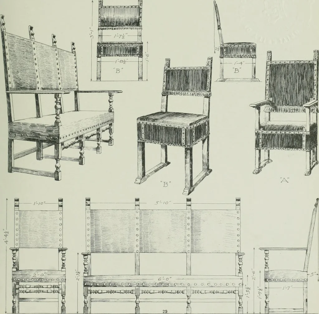 An illustration from Furniture for to-day and to-morrow, with details, scale drawings, and pen and ink sketches, 1900, leaf 61
