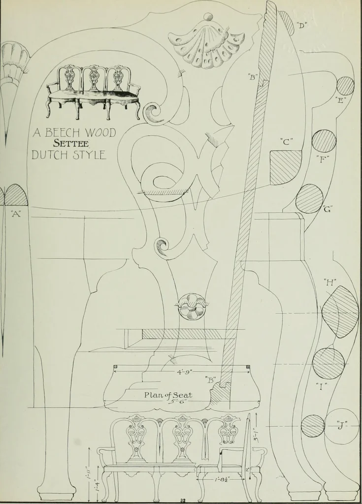 An illustration from Furniture for to-day and to-morrow, with details, scale drawings, and pen and ink sketches, 1900, leaf 67