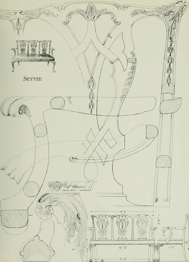 An illustration from Furniture for to-day and to-morrow, with details, scale drawings, and pen and ink sketches, 1900, leaf 69
