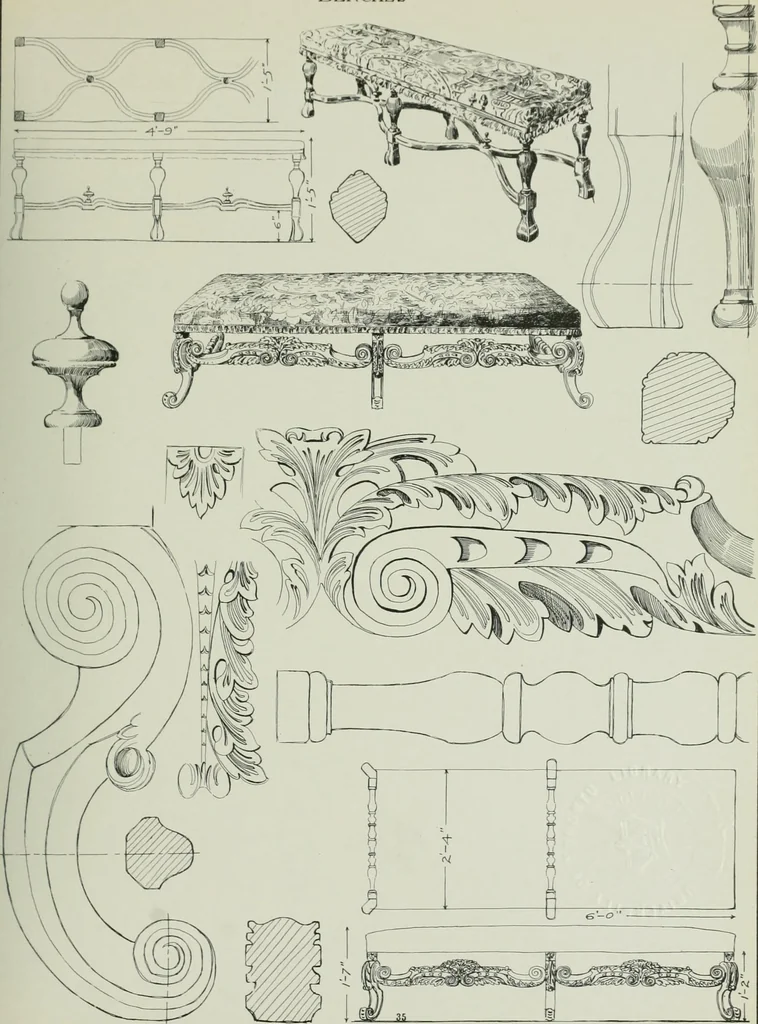An illustration from Furniture for to-day and to-morrow, with details, scale drawings, and pen and ink sketches, 1900, leaf 73