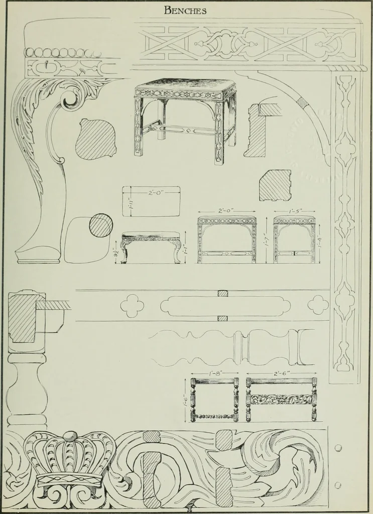 An illustration from Furniture for to-day and to-morrow, with details, scale drawings, and pen and ink sketches, 1900, leaf 75