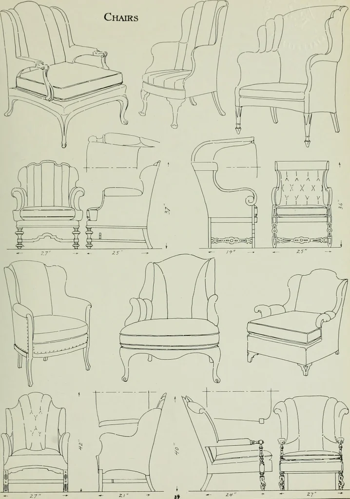 An illustration from Furniture for to-day and to-morrow, with details, scale drawings, and pen and ink sketches, 1900, leaf 77