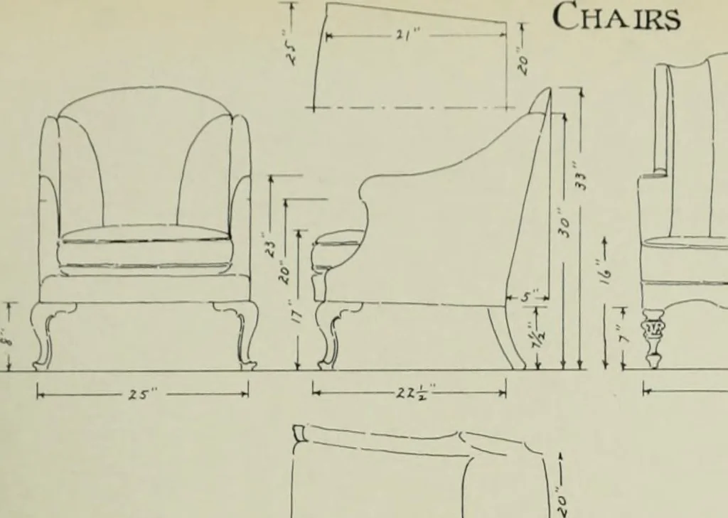 An illustration from Furniture for to-day and to-morrow, with details, scale drawings, and pen and ink sketches, 1900, leaf 79