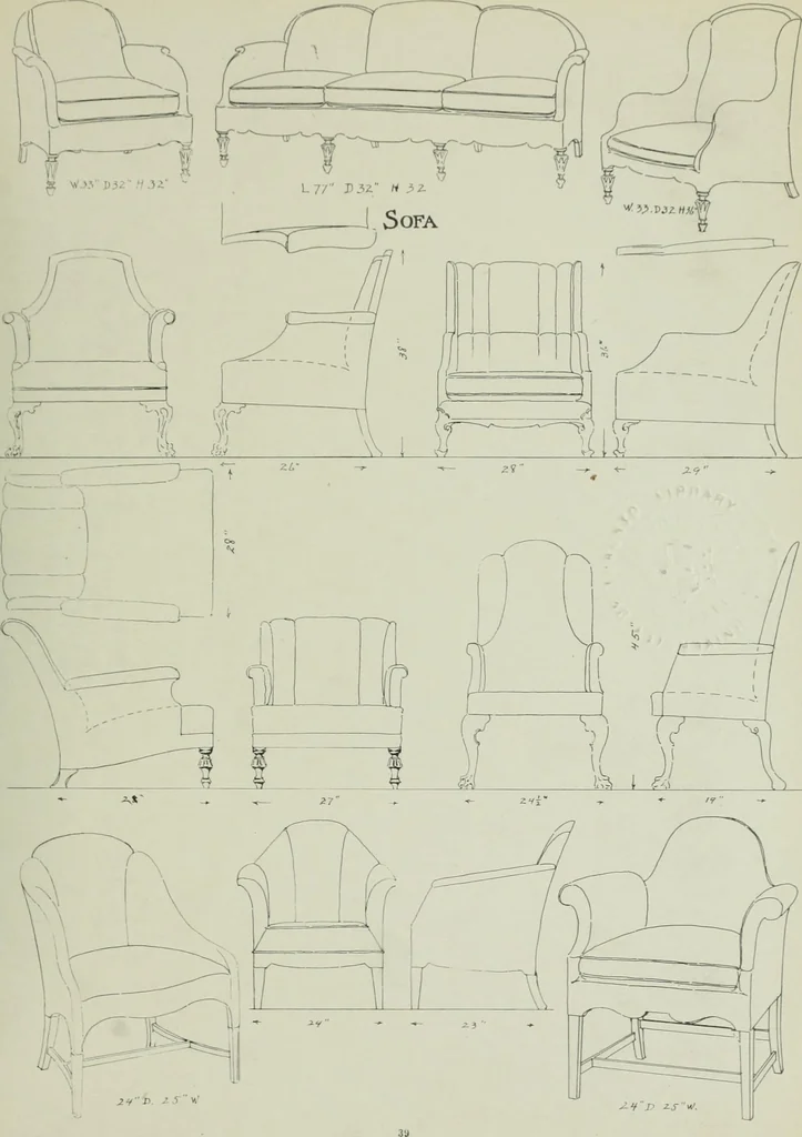 An illustration from Furniture for to-day and to-morrow, with details, scale drawings, and pen and ink sketches, 1900, leaf 81