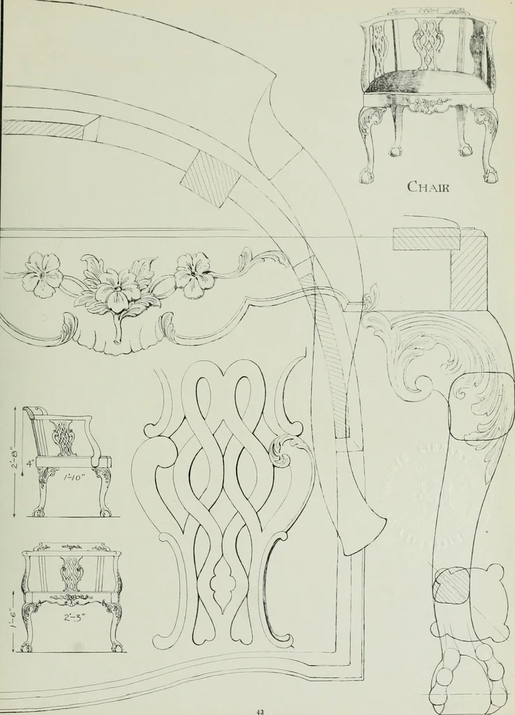 An illustration from Furniture for to-day and to-morrow, with details, scale drawings, and pen and ink sketches, 1900, leaf 89