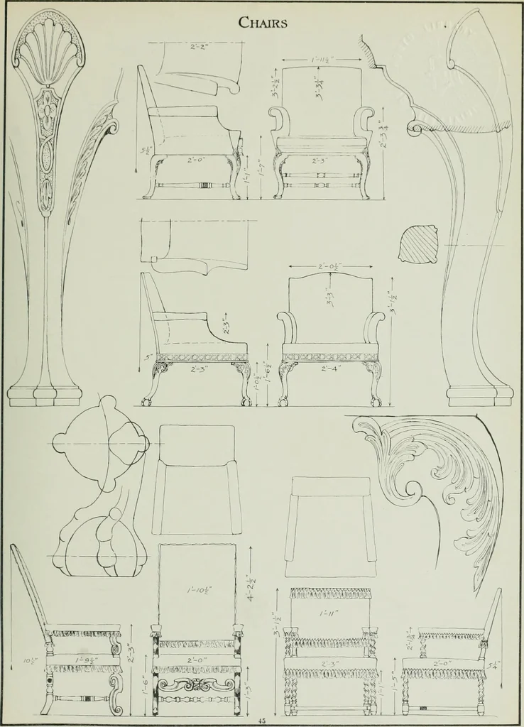 An illustration from Furniture for to-day and to-morrow, with details, scale drawings, and pen and ink sketches, 1900, leaf 93