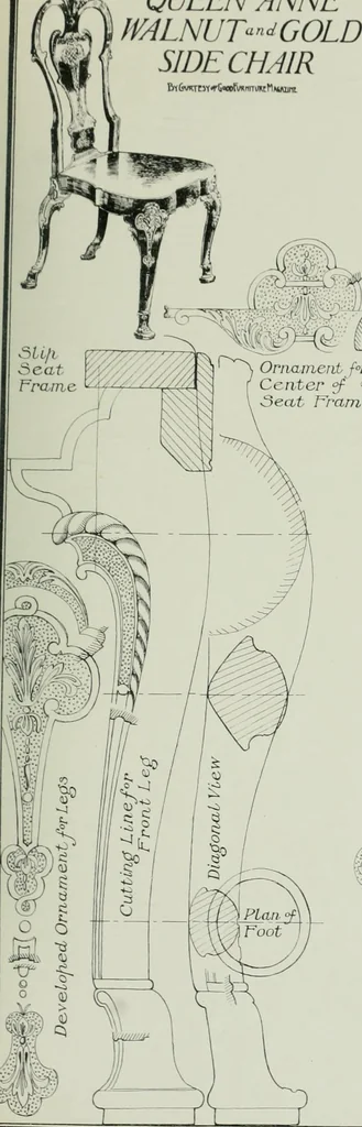 An illustration from Furniture for to-day and to-morrow, with details, scale drawings, and pen and ink sketches, 1900, leaf 97