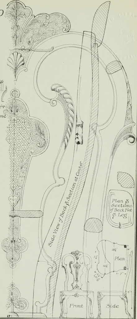 An illustration from Furniture for to-day and to-morrow, with details, scale drawings, and pen and ink sketches, 1900, leaf 97