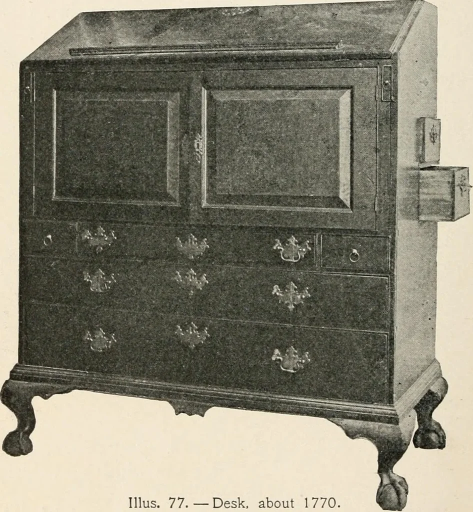 An illustration from Furniture of the olden time, 1902, leaf 140