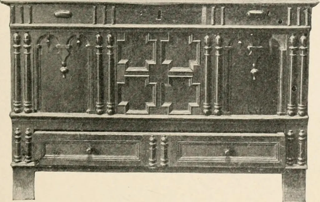 An illustration from Furniture of the olden time, 1902, leaf 41