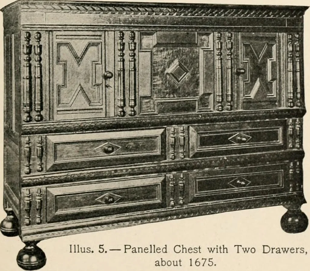 An illustration from Furniture of the olden time, 1902, leaf 43