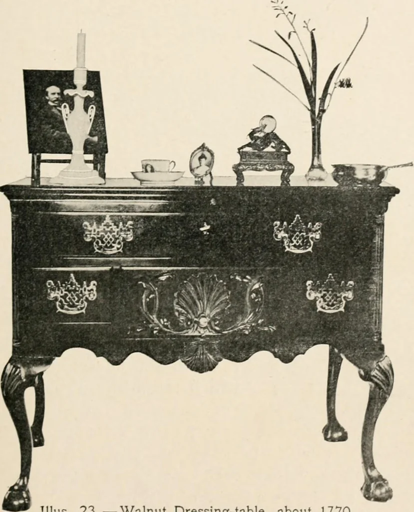 An illustration from Furniture of the olden time, 1902, leaf 65