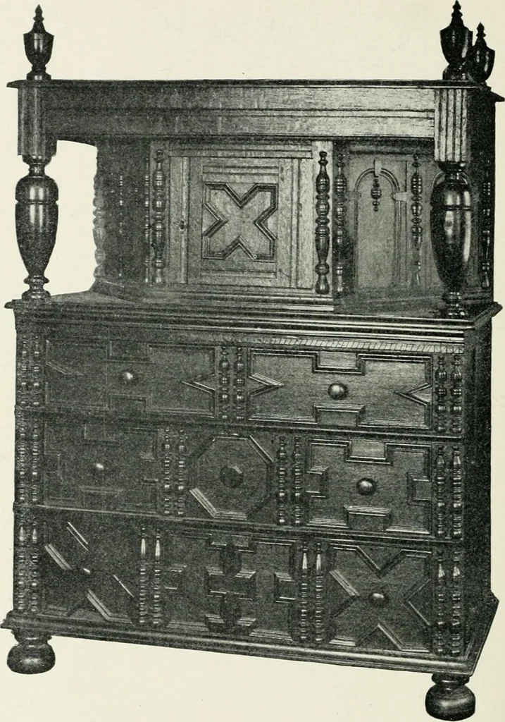 An illustration from Furniture of the olden time, 1902, leaf 104