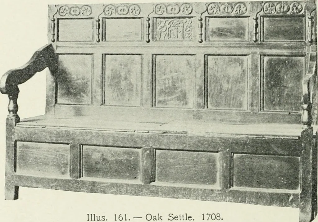 An illustration from Furniture of the olden time, 1902, leaf 218