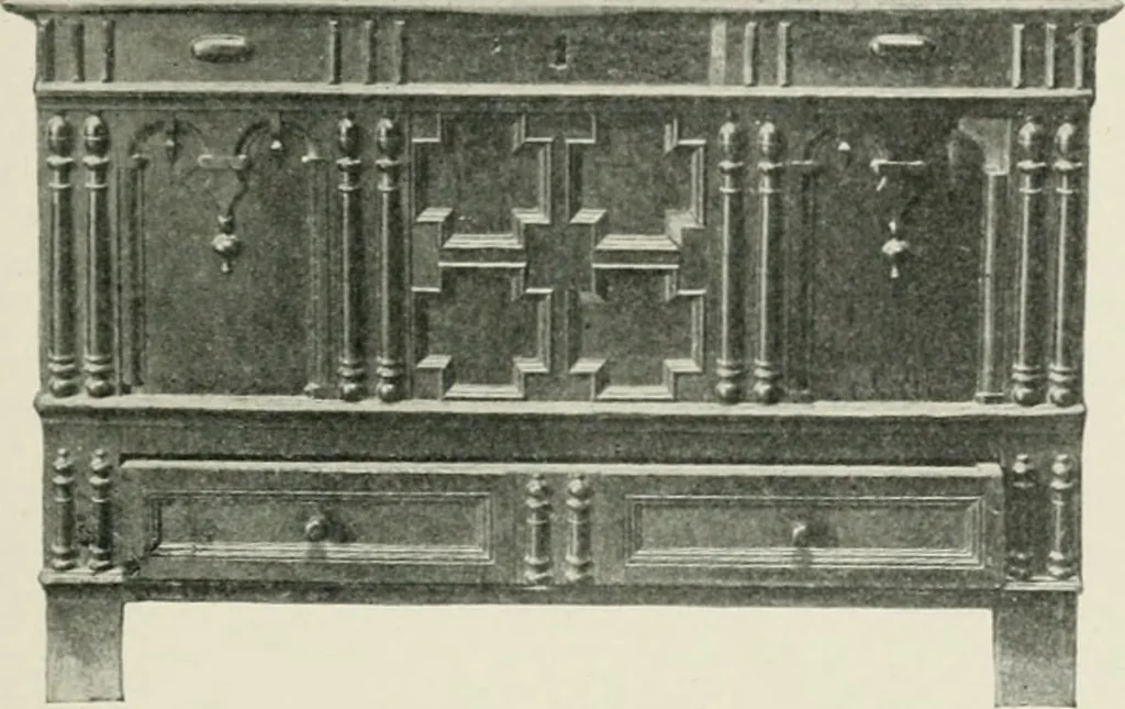 An illustration from Furniture of the olden time, 1902, leaf 39