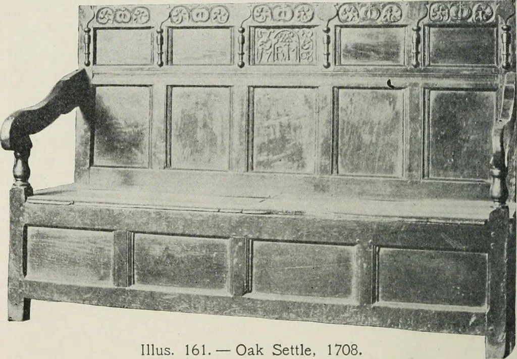 An illustration from Furniture of the olden time, 1913, leaf 217
