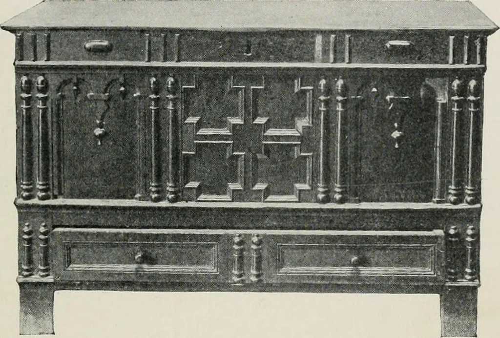 An illustration from Furniture of the olden time, 1913, leaf 38
