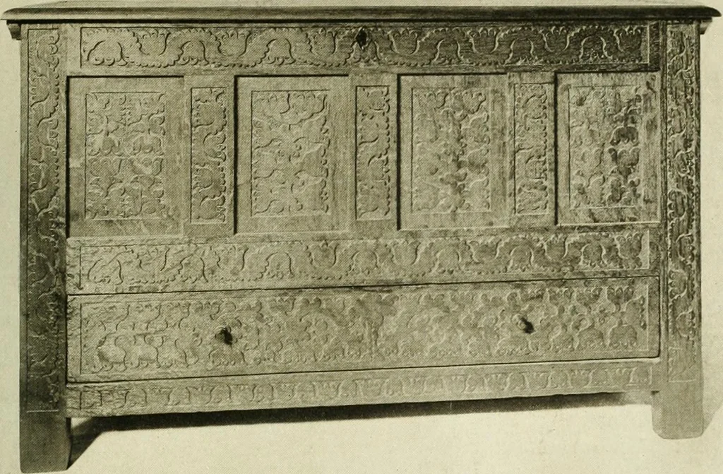 An illustration from Furniture of the Pilgrim century, 1620-1720, including colonial utensils and hardware, 1910, leaf 27