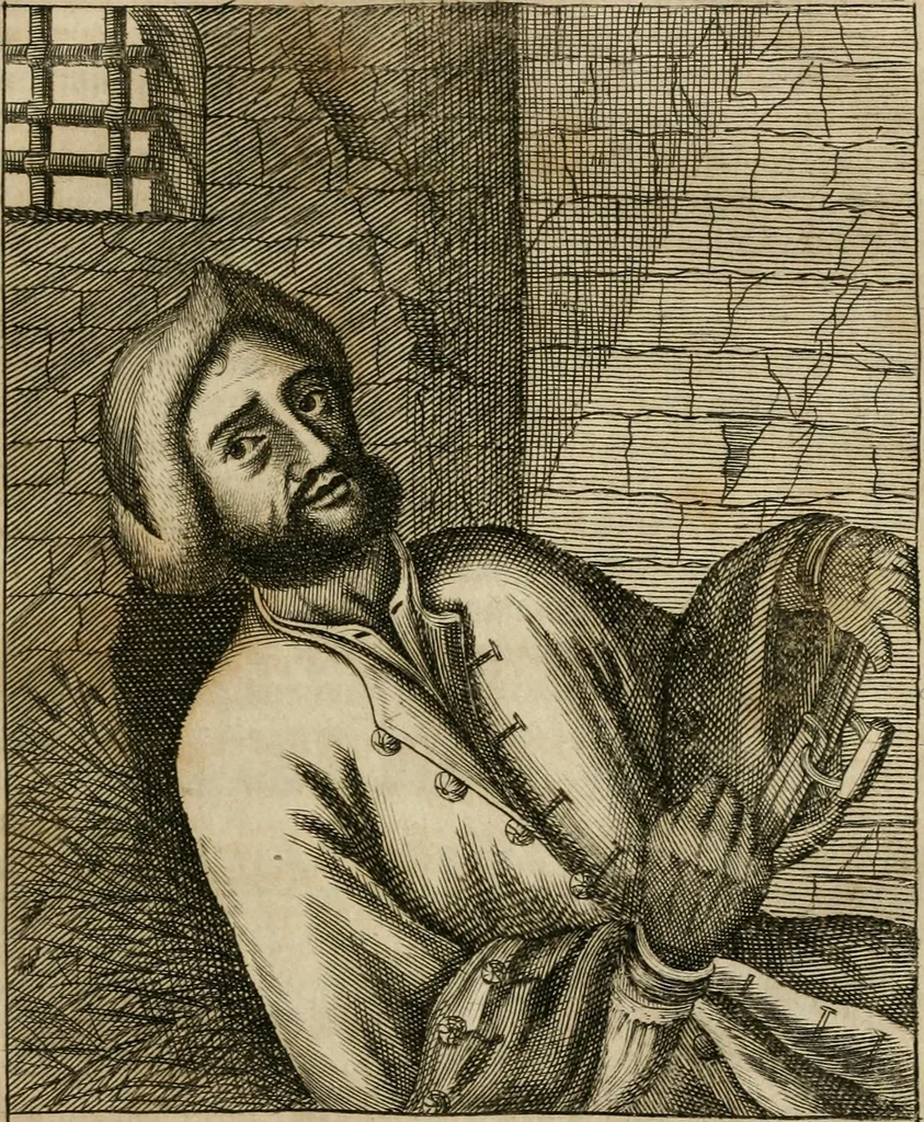 An illustration from Fürtreffliches Denck-Mahl der göttlichen Regierung bewiesen an der uhralten höchst-berühmten Antiquität des Klosters zu S. Michaëlis in Lüneburg, der in dem hohen Alter daselbst gestandenen güldenen Taffel, und anderer Kostbarkeiten : wie der gerechte Gott dero Räuber gantz wunderbarlich entdecket, zugleich viele begangene zuvor gantz unerforschliche Kirchen-Räubereyen und Diebstähle ans licht gebracht ..., 1700, leaf 196