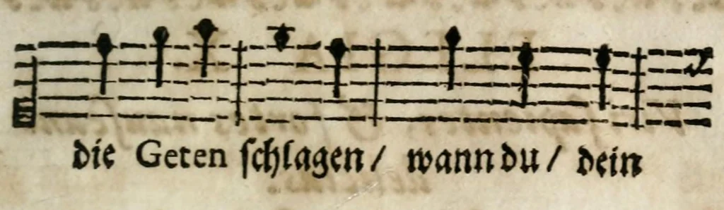 An illustration from Futer über die Mirantische Maul-Trummel Oder Begriff In welchem der jetzigen Welt thorechtes/ von ihr aber gar schön vermeintes Beginnen in Lateinisch und Teutsche Elegien/ samt schönen Sinnbildern/ und neuen Melodeyen ... an den Tag gegeben wird, 1699, leaf 213