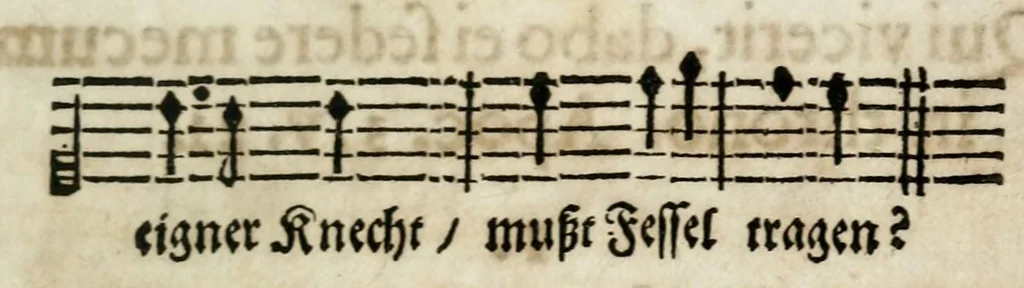 An illustration from Futer über die Mirantische Maul-Trummel Oder Begriff In welchem der jetzigen Welt thorechtes/ von ihr aber gar schön vermeintes Beginnen in Lateinisch und Teutsche Elegien/ samt schönen Sinnbildern/ und neuen Melodeyen ... an den Tag gegeben wird, 1699, leaf 213