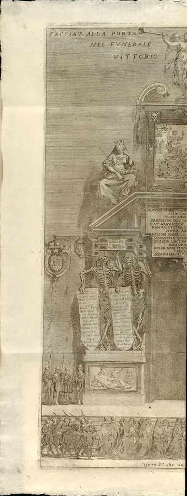 An illustration from Fvnerale fatto nel Dvomo di Torino alla gloriosa memoria dell'invittissimo, e potentissimo prencipe Vittorio Amedeo : duca di Sauoia, prencipe di Piemonte, rè di Cipri, &c. : dalle Altezze Reali di madama Christiana di Francia sva moglie, e del serenissimo dvca Francesco Giacinto sva primogenito, alli 18. di decembre M.DC.XXXVII, 1638, leaf 22