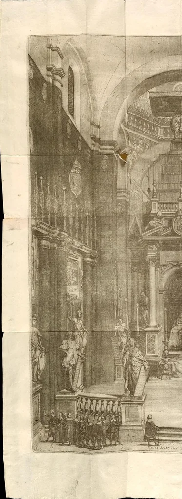 An illustration from Fvnerale fatto nel Dvomo di Torino alla gloriosa memoria dell'invittissimo, e potentissimo prencipe Vittorio Amedeo : duca di Sauoia, prencipe di Piemonte, rè di Cipri, &c. : dalle Altezze Reali di madama Christiana di Francia sva moglie, e del serenissimo dvca Francesco Giacinto sva primogenito, alli 18. di decembre M.DC.XXXVII, 1638, leaf 42