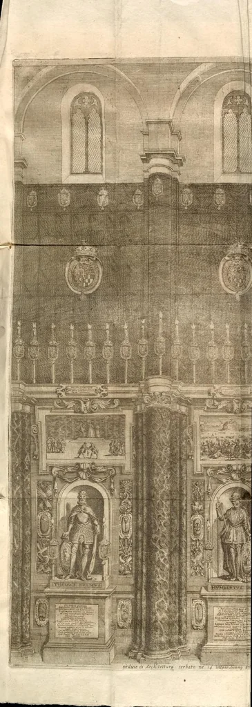 An illustration from Fvnerale fatto nel Dvomo di Torino alla gloriosa memoria dell'invittissimo, e potentissimo prencipe Vittorio Amedeo : duca di Sauoia, prencipe di Piemonte, rè di Cipri, &c. : dalle Altezze Reali di madama Christiana di Francia sva moglie, e del serenissimo dvca Francesco Giacinto sva primogenito, alli 18. di decembre M.DC.XXXVII, 1638, leaf 80