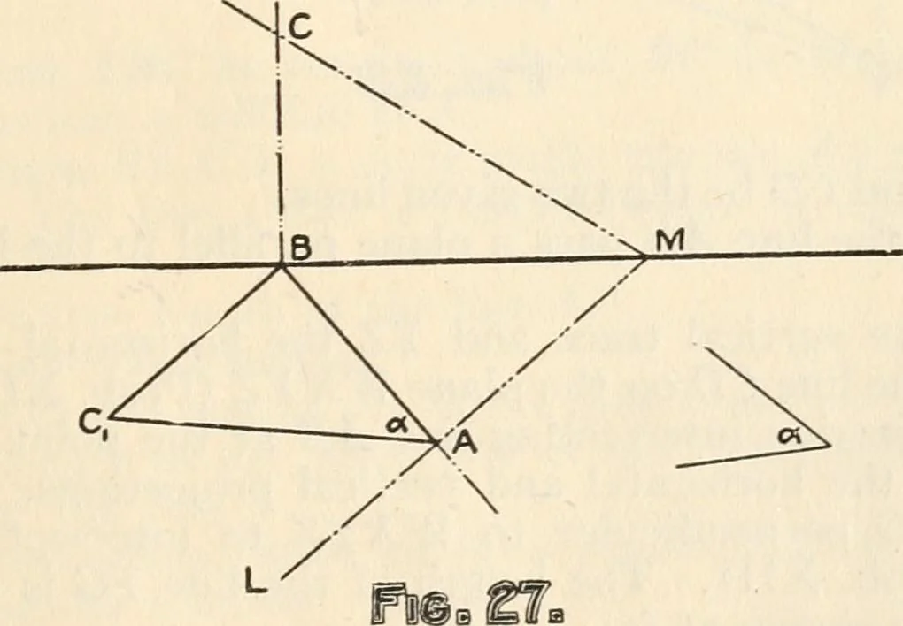 An illustration from Brief synopsis of the course of lectures in descriptive geometry; as arranged for the first year Faculty of Applied Science and Engineering, University of Toronto. [By] J. Roy Cockburn, 1922, leaf 25