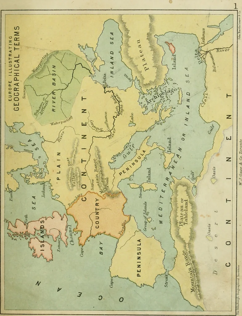 An illustration from Gage's new primer of map geography : for pupils preparing for promotion examinations, pupils preparing for entrance examinations, pupils preparing for junior and senior leaving examinations, students preparing for teachers' certificates, and all official examinations, 1892, leaf 104