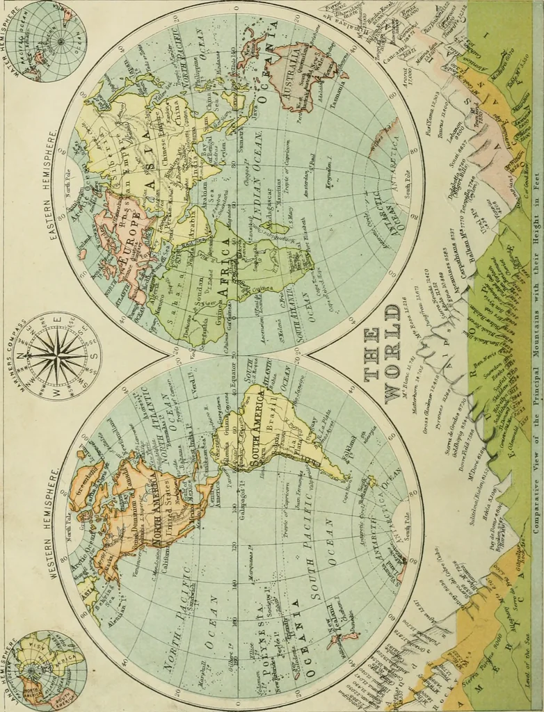 An illustration from Gage's new primer of map geography : for pupils preparing for promotion examinations, pupils preparing for entrance examinations, pupils preparing for junior and senior leaving examinations, students preparing for teachers' certificates, and all official examinations, 1892, leaf 105