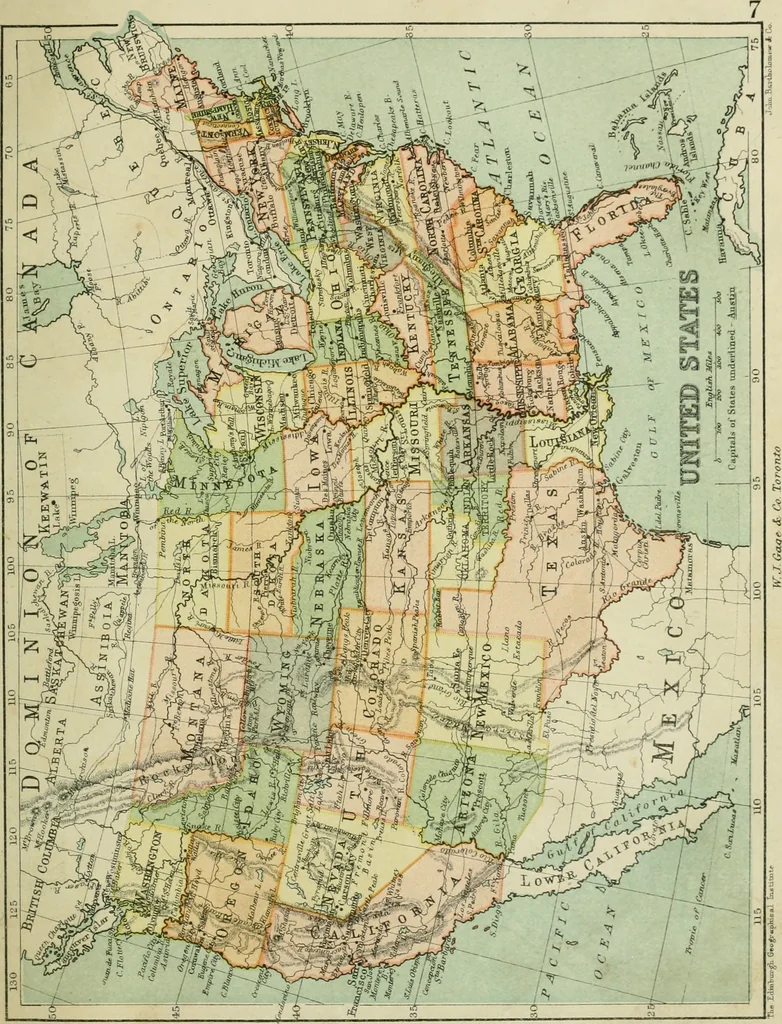 An illustration from Gage's new primer of map geography : for pupils preparing for promotion examinations, pupils preparing for entrance examinations, pupils preparing for junior and senior leaving examinations, students preparing for teachers' certificates, and all official examinations, 1892, leaf 110
