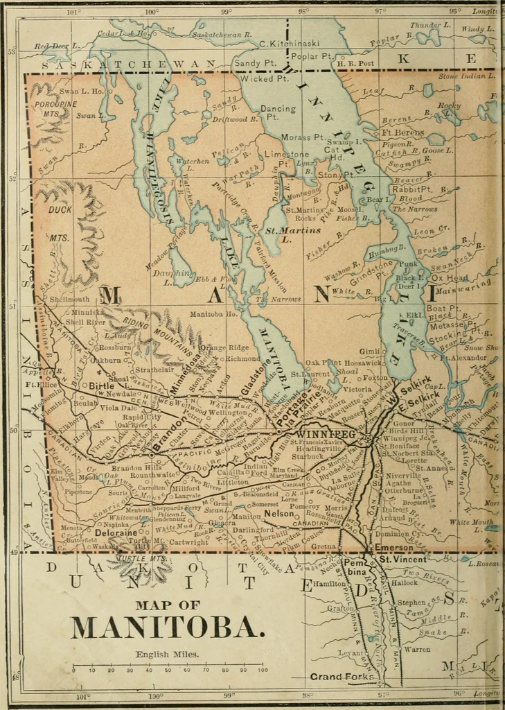 An illustration from Gage's new primer of map geography : for pupils preparing for promotion examinations, pupils preparing for entrance examinations, pupils preparing for junior and senior leaving examinations, students preparing for teachers' certificates, and all official examinations, 1892, leaf 89