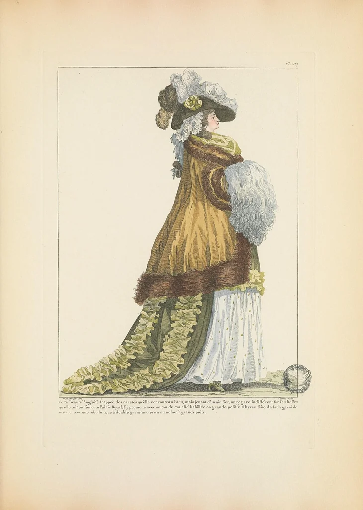 An illustration from Galerie des modes et costumes français, dessinés d'après nature, 1778-1787;, 1912, leaf 13