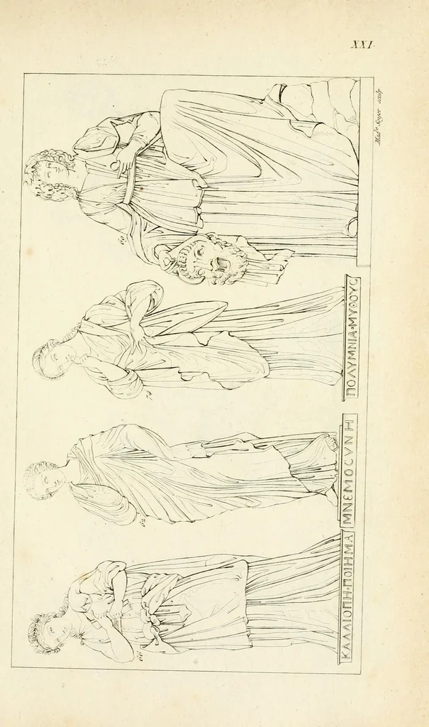 An illustration from Galerie mythologique : recueil de monuments pour servir à l'étude de la mythologie, de l'histoire de l'art, de l'antiquité figurée, et du langage allégorique des anciens : avec 190 planches gravées au trait, contenant près de 800 monuments antiques, tels que statues, bas-reliefs, pierres gravées, médailles, freques et peintures de vases, dont plus de 50 sont inédits, 1811, leaf 269