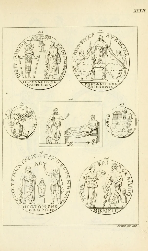 An illustration from Galerie mythologique : recueil de monuments pour servir à l'étude de la mythologie, de l'histoire de l'art, de l'antiquité figurée, et du langage allégorique des anciens : avec 190 planches gravées au trait, contenant près de 800 monuments antiques, tels que statues, bas-reliefs, pierres gravées, médailles, freques et peintures de vases, dont plus de 50 sont inédits, 1811, leaf 291