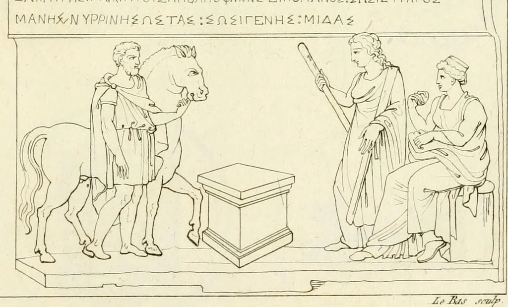 An illustration from Galerie mythologique : recueil de monuments pour servir à l'étude de la mythologie, de l'histoire de l'art, de l'antiquité figurée, et du langage allégorique des anciens : avec 190 planches gravées au trait, contenant près de 800 monuments antiques, tels que statues, bas-reliefs, pierres gravées, médailles, freques et peintures de vases, dont plus de 50 sont inédits, 1811, leaf 389