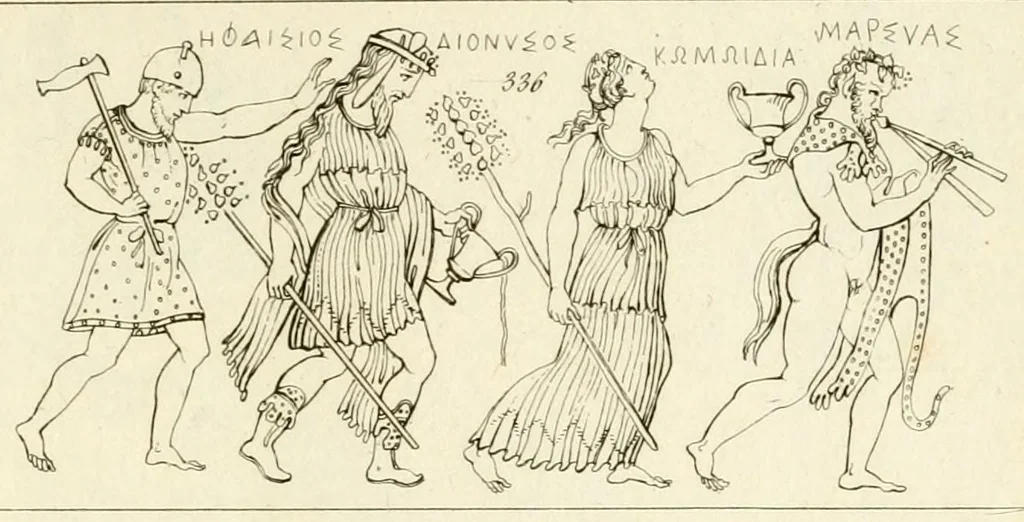 An illustration from Galerie mythologique : recueil de monuments pour servir à l'étude de la mythologie, de l'histoire de l'art, de l'antiquité figurée, et du langage allégorique des anciens : avec 190 planches gravées au trait, contenant près de 800 monuments antiques, tels que statues, bas-reliefs, pierres gravées, médailles, freques et peintures de vases, dont plus de 50 sont inédits, 1811, leaf 393