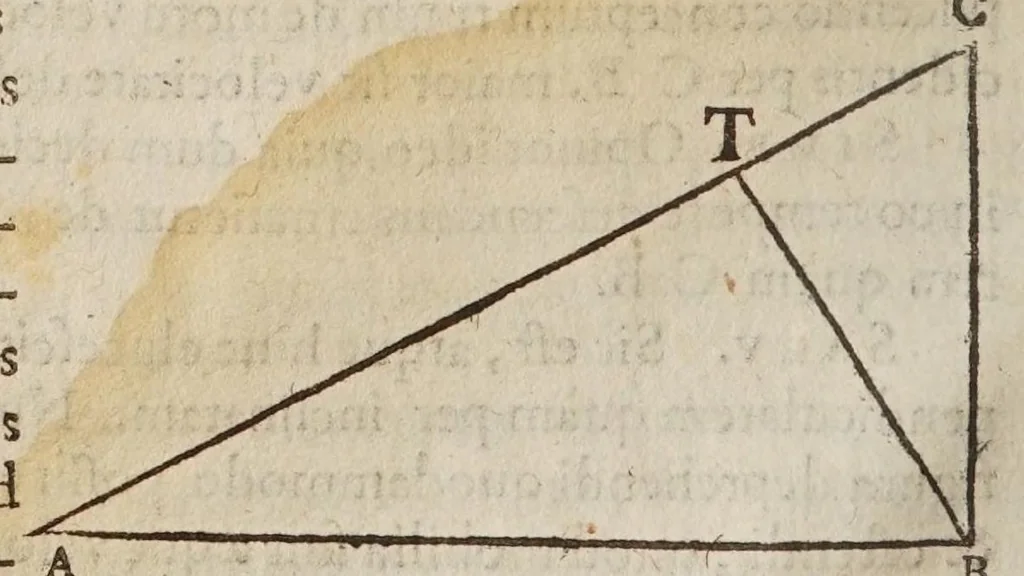 An illustration from Galilaei Galilaei ... Systema cosmicum: in qvo dialogis IV. de duobus maximis mundi systematibus, Ptolemaico & Copernicano, rationibus vtrinque propositis indefinitè disseritur. Accessit locorum S. Scripturae cum terrae mobilitate conciliato., 1641, leaf 32