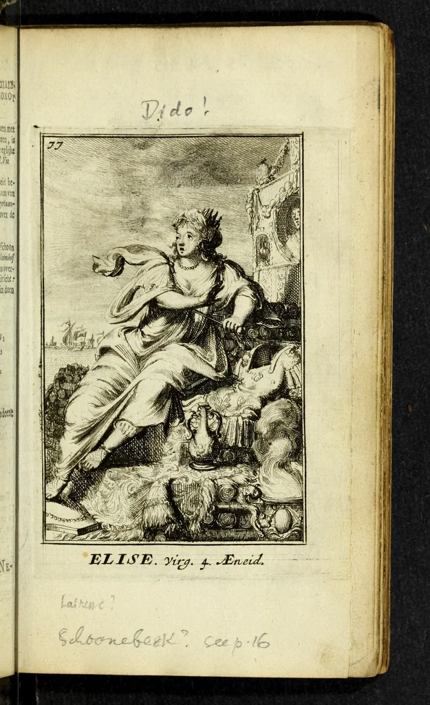 An illustration from Gallerye der uitmuntende vrouwen : of der zelver deugden en ondeugden, in byschriften en sneldichten, vertoond, met verklaaringen konstplaaten verrijkt, 1690, leaf 127
