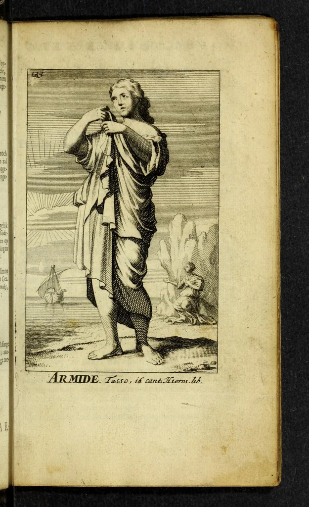 An illustration from Gallerye der uitmuntende vrouwen : of der zelver deugden en ondeugden, in byschriften en sneldichten, vertoond, met verklaaringen konstplaaten verrijkt, 1690, leaf 199