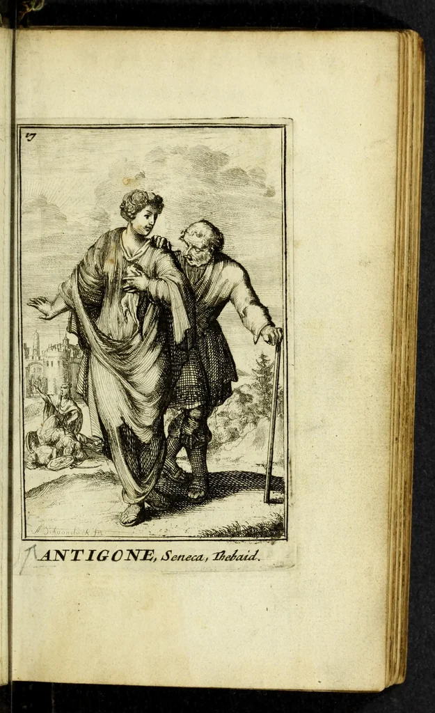 An illustration from Gallerye der uitmuntende vrouwen : of der zelver deugden en ondeugden, in byschriften en sneldichten, vertoond, met verklaaringen konstplaaten verrijkt, 1690, leaf 45