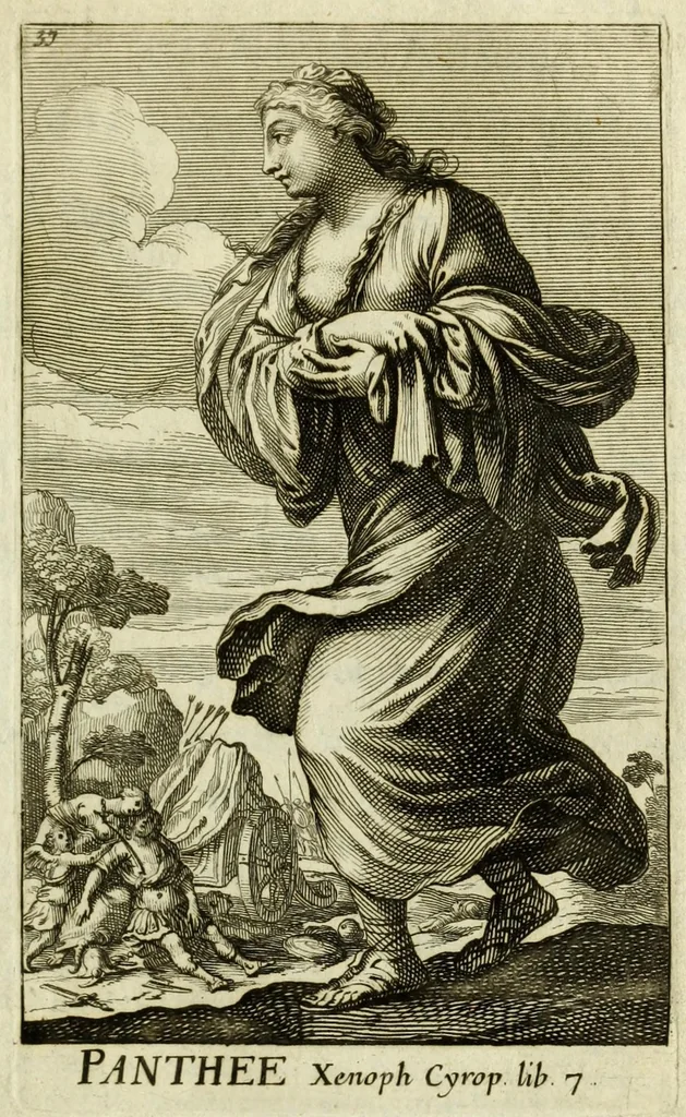 An illustration from Gallerye der uitmuntende vrouwen : of der zelver deugden en ondeugden, in byschriften en sneldichten, vertoond, met verklaaringen konstplaaten verrijkt, 1690, leaf 69